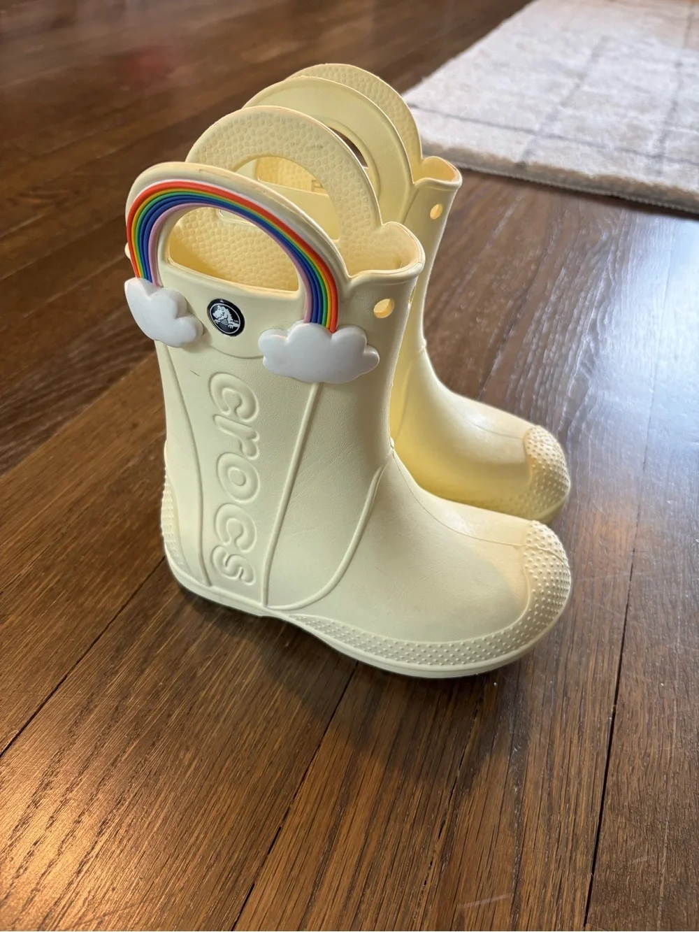 CROCS Kids' Pale Yellow Rain Boots with Rainbow